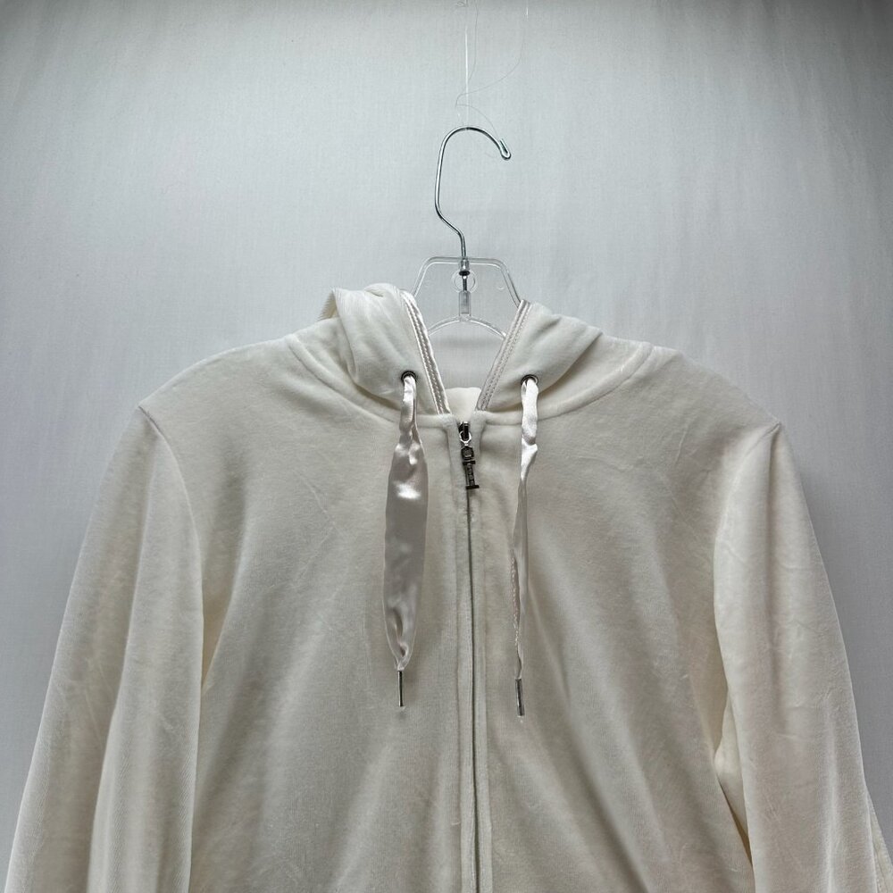 Izod Movement Velour Full-zip Hooded Sweatshirt Women L Stretch Pocket Off White - Picture 4 of 12